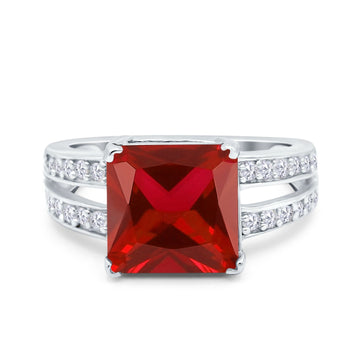 Princess Cut Art Deco Engagement Ring Simulated Garnet CZ 925 Sterling Silver